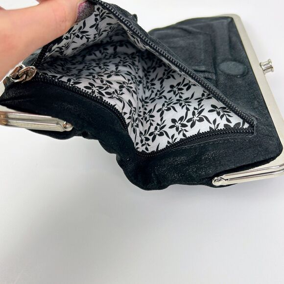 Hobo Lauren Clutch Wallet Coin Purse Bag Black Leather Kisslock Closure Classic - Picture 5 of 12